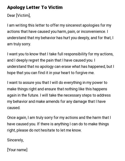 The legislation offered a formal <b>apology</b> and paid out $20,000 in compensation to each surviving <b>victim</b>. . Apology letter to victim